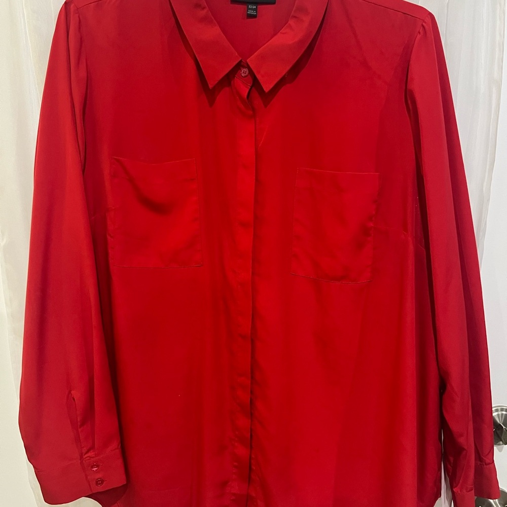 Lane Bryant Vibrant Red Casual Button Down Shirt